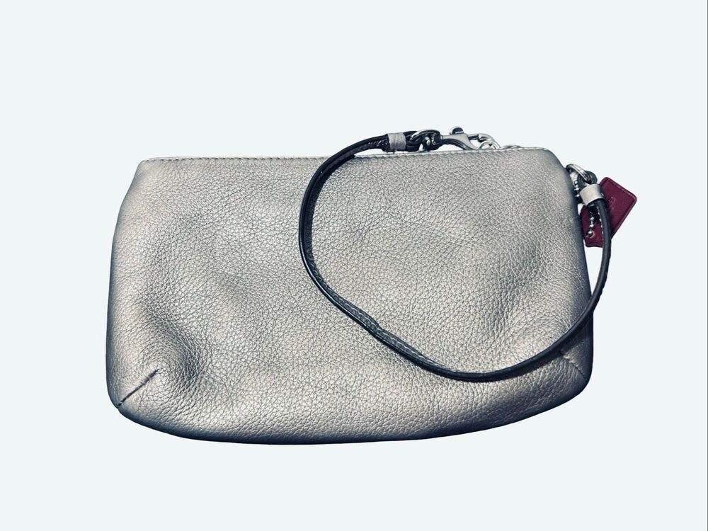 Coach Metallic Pewter Leather Wristlet with Red Tag GUC - Picture 7 of 9